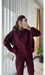 Galia Kapüşonlu 3 İplik Eşofman Takımı Bordo