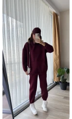 Galia Kapüşonlu 3 İplik Eşofman Takımı Bordo