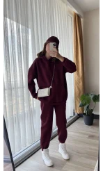 Galia Kapüşonlu 3 İplik Eşofman Takımı Bordo