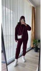Galia Kapüşonlu 3 İplik Eşofman Takımı Bordo