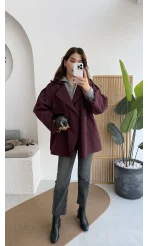 Gemma Kısa Trençkot - Bordo - Kod: 7556