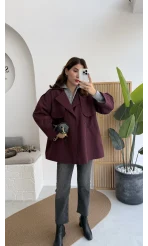 Gemma Kısa Trençkot - Bordo - Kod: 7556