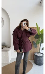 Gemma Kısa Trençkot - Bordo - Kod: 7556