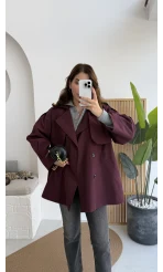 Gemma Kısa Trençkot - Bordo - Kod: 7556