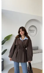 Gemma Kısa Trençkot - Kahve - Kod: 7556