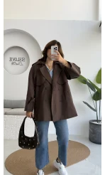 Gemma Kısa Trençkot - Kahve - Kod: 7556