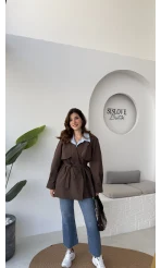 Gemma Kısa Trençkot - Kahve - Kod: 7556