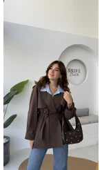 Gemma Kısa Trençkot - Kahve - Kod: 7556
