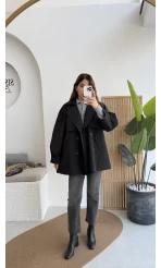 Gemma Kısa Trençkot - Siyah - Kod: 7556