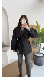 Gemma Kısa Trençkot - Siyah - Kod: 7556