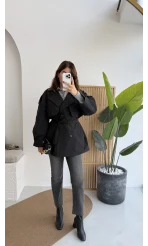 Gemma Kısa Trençkot - Siyah - Kod: 7556