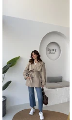 Gemma Kısa Trençkot - Vizon - Kod: 7556
