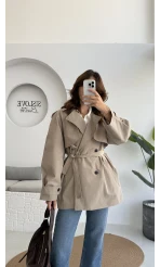 Gemma Kısa Trençkot - Vizon - Kod: 7556