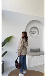 Gemma Kısa Trençkot - Vizon - Kod: 7556