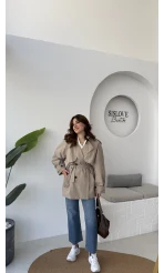Gemma Kısa Trençkot - Vizon - Kod: 7556