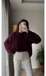 Geniş Kol Bordo Yumoş Kazak