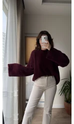 Geniş Kol Bordo Yumoş Kazak