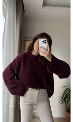 Geniş Kol Bordo Yumoş Kazak