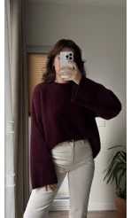 Geniş Kol Bordo Yumoş Kazak