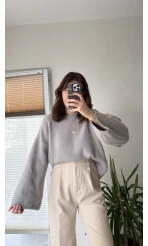 Geniş Kol Gri Yumoş Kazak