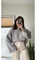 Geniş Kol Gri Yumoş Kazak