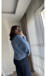 Geniş Kol Mavi Yumoş Kazak