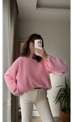 Geniş Kol Pembe Yumoş Kazak