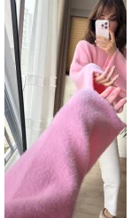 Geniş Kol Pembe Yumoş Kazak