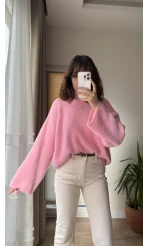 Geniş Kol Pembe Yumoş Kazak