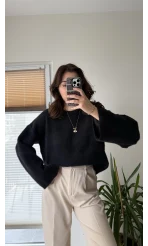 Geniş Kol Siyah Yumoş Kazak