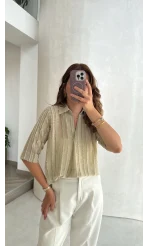 Geona Püskül Detay Bluz - Haki - Kod: 2319