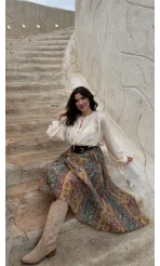 Georgia Bağlama Detaylı Dökümlü Gömlek - Ekru - Kod: 4988