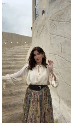 Georgia Bağlama Detaylı Dökümlü Gömlek - Ekru - Kod: 4988