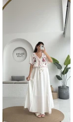Georgia Nakışlı Müslin Etekli Takım - Beyaz - 8016