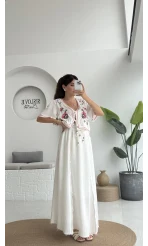 Georgia Nakışlı Müslin Etekli Takım - Beyaz - 8016