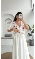Georgia Nakışlı Müslin Etekli Takım - Beyaz - 8016