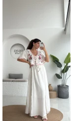 Georgia Nakışlı Müslin Etekli Takım - Beyaz - 8016