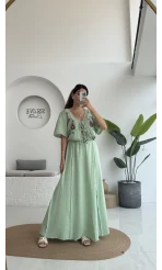 Georgia Nakışlı Müslin Etekli Takım - Mint - 8016