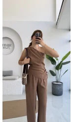 Gilda Tek Omuz Asimetrik Kesim Takım - Kahve