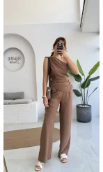 Gilda Tek Omuz Asimetrik Kesim Takım - Kahve