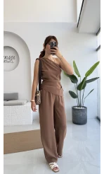 Gilda Tek Omuz Asimetrik Kesim Takım - Kahve