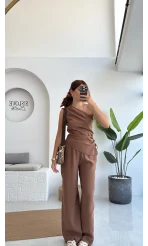 Gilda Tek Omuz Asimetrik Kesim Takım - Kahve