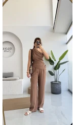 Gilda Tek Omuz Asimetrik Kesim Takım - Kahve