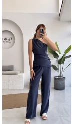 Gilda Tek Omuz Asimetrik Kesim Takım - Lacivert