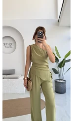 Gilda Tek Omuz Asimetrik Kesim Takım - Yeşil