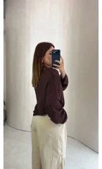 Glamour Vatkalı Basıc Bluz - Kahverengi - Kod: 1124