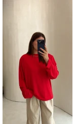 Glamour Vatkalı Basıc Bluz - Kırmızı - Kod: 1124