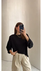 Glamour Vatkalı Basıc Bluz - Siyah - Kod: 1124