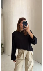 Glamour Vatkalı Basıc Bluz - Siyah - Kod: 1124