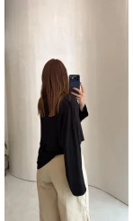 Glamour Vatkalı Basıc Bluz - Siyah - Kod: 1124